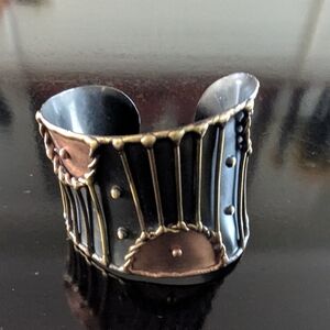 Vintage Cuff Bracelet- brass and copper in an asymmetrical brutalist style
